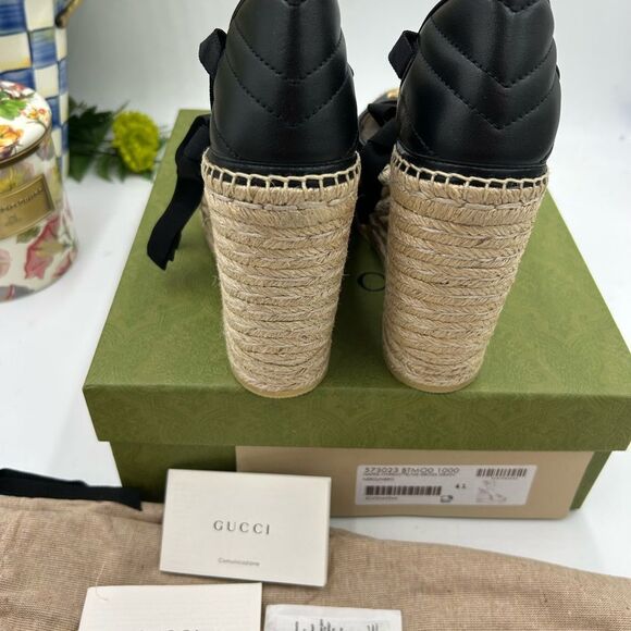 Women's Gucci GG wedge ankle tie  Espadrilles size 41 made in - Picture 7 of 11